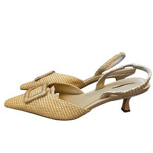 Ann Taylor Straw Raffia  Slingback Kitten Heels